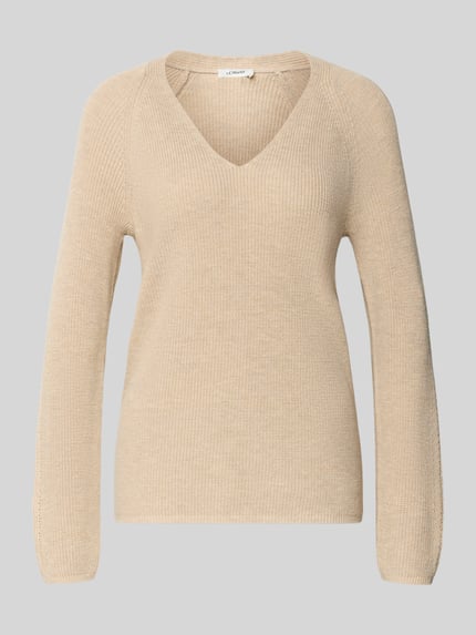 s.Oliver RED LABEL Pullover mit V-Ausschnitt Basic Strick V Neck Beige 1