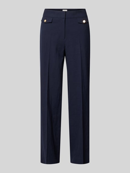Produktfoto, Straight Fit Leinenhose mit Viskose-Anteil Modell 'Alara' von SEDUCTIVE, granatowy, kanty, kieszenie z patką, ozdobne guziki, kieszenie z tyłu, mieszanka lnu i wiskozy, szerokość w rozmiarze 36: 42 cm, długość wewnętrzna nogawki w rozmiarze 36: 71 cm
