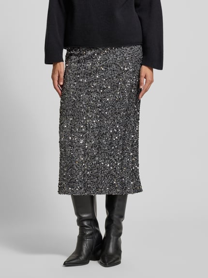 VILA High Waist Midirock mit Pailletten Modell 'FAITH' Silber 4