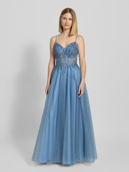 LUXUAR FASHION Avondjurk met siersteentjes Blauw - 4