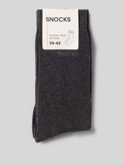 Produktfoto, Business Socks im 2er-Pack mit Label-Stitching von Snocks, dunkelgrauer Baumwoll-Mix mit Stretch-Anteil, gerippte Bündchen