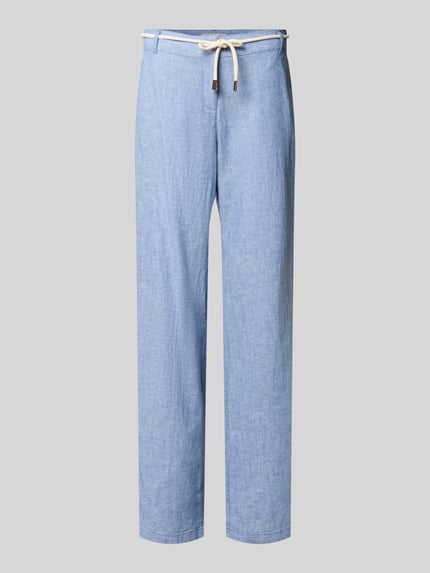 Produktfoto, Hose aus Leinen-Baumwoll-Mix mit Bindegürtel von Christian Berg Woman, hellblau, Wide-Leg-Pants, Eingrifftaschen, glatte Textur