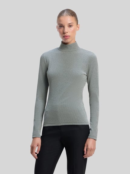 HUGO Langarmshirt mit schimmernder Rippstruktur Silber 4