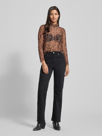 Oui Semitransparentes Longsleeve mit Rüschen Camel 1