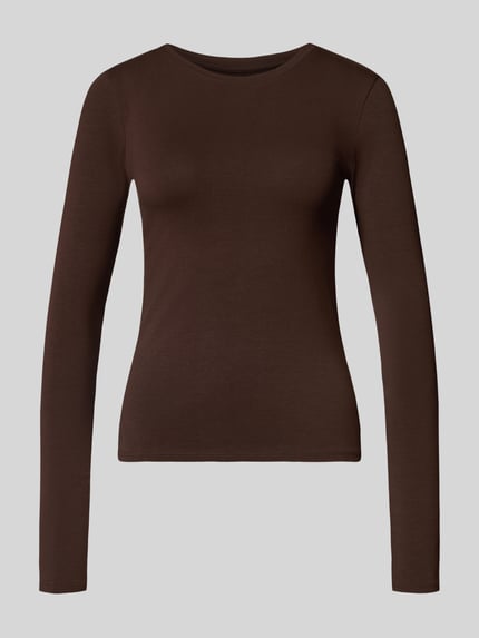 REVIEW Bluzka z długim rękawem basic o kroju slim fit z mieszanka bawełny Ciemnobrązowy 1