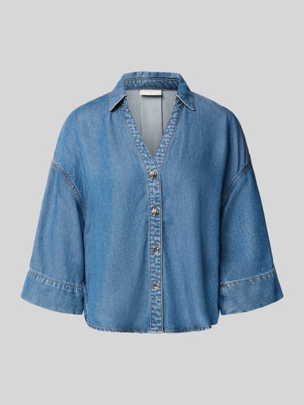 Productfoto, Boxy Fit Bluse aus Lyocell Modell 'Milo' van FREE/QUENT, denim-look, V-hals, zuiver lyocell, blauwe tinten, zichtbare naden