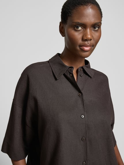DRYKORN relaxed fit blouse van linnen-viscosemix Chocoladebruin - 3