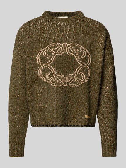 PROHIBITED Relaxed Fit Strickpullover mit Woll-Anteil Modell 'Legacy' Oliv Melange 2