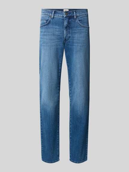 Produktfoto, blaue Straight Fit Jeans aus Baumwoll-Mix Modell 'Cadiz' von Brax, dezente Washed-Optik, Herren Straight Fit Jeans von Brax