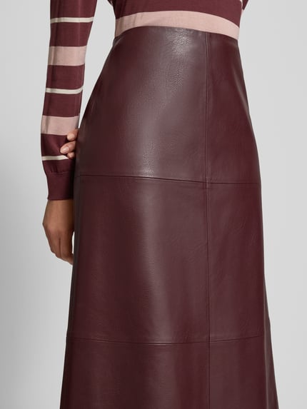 Jake*s Collection Regular fit midirok in leerlook Aubergine - 3