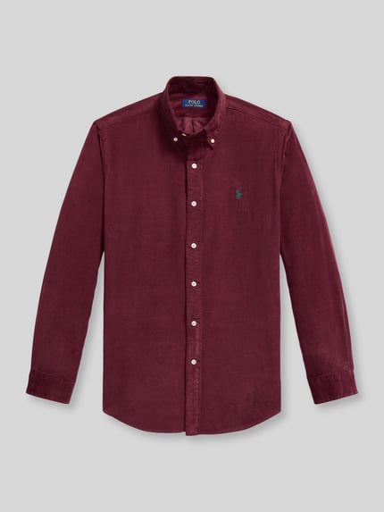 Produktfoto, Custom Fit Freizeithemd aus reiner Baumwolle von Polo Ralph Lauren, bordeauxrot, glatte Knopfleiste, strukturierte Oberfläche