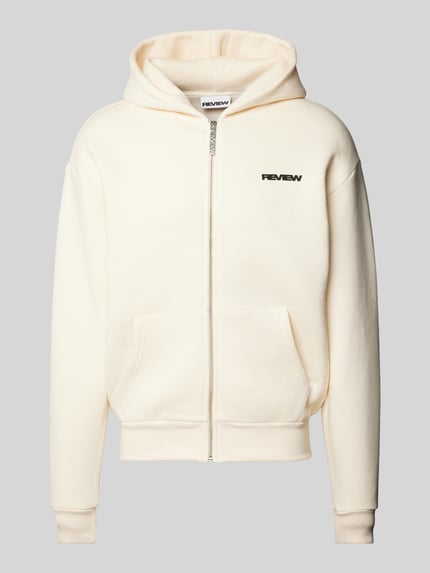 REVIEW Sweatjacke mit Label-Print Ecru 2