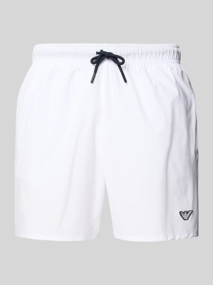Emporio Armani Straight Fit Badeshorts mit Logo-Detail Weiss 1