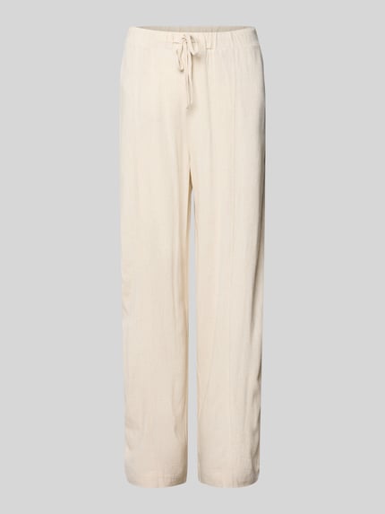 Produktfoto, Stoffhose aus Viskose-Leinen-Mix mit elastischem Bund von Jake*s Casual in Beige, Relaxed Fit, sichtbarer Tunnelzug, glatte Textur.