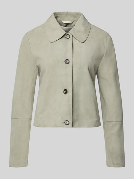 Produktfoto, Regular Fit Lederjacke aus echtem Ziegenvelours von Marc O'Polo, unifarbene Optik, Umlegekragen, Veloursledertextur