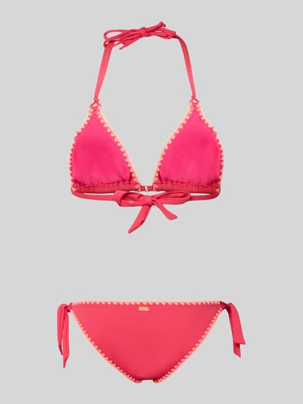 Produktfoto, Bikini mit Stitchings und Schnürung von Banana Moon, pinker Damen Bikini mit Stretch-Anteil, Applikation, seitliche Schnürung
