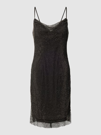 LUXUAR FASHION Knielanges Cocktailkleid aus Netzstoff mit Ziersteinbesatz Black 2