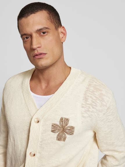 ISNURH Gebreid jack met motiefstitching Zand - 3