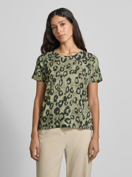 monari Regular Fit T-Shirt aus Viskose-Mix mit Allover-Animal-Print Gruen Melange 4