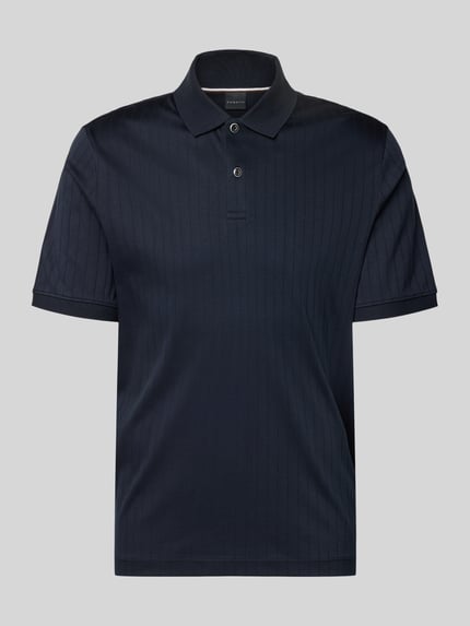 Produktfoto, Regular Fit Poloshirt mit Knopfleiste von bugatti aus Reine Baumwolle, dunkelblau mit Strukturmuster, Rückenlänge 70 cm bei Größe M
