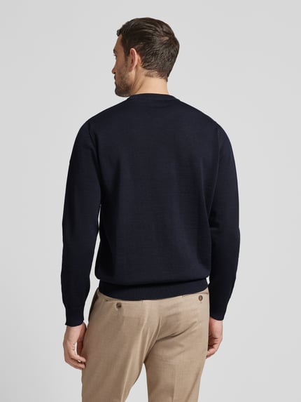 MAERZ Muenchen Regular fit gebreide pullover van zuivere scheerwol Marineblauw - 5