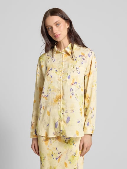 Moves Regular Fit Bluse mit Brusttasche Modell 'Lenora' Hellgelb 4