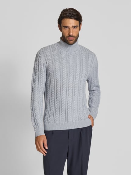 JACK & JONES Premium Rollkragenpullover mit Zopfmuster Hellgrau Melange 4