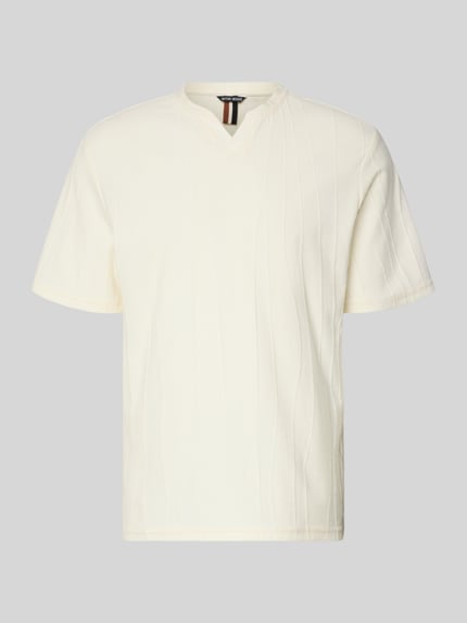 Produktfoto, T-Shirt mit Strukturmuster und V-Ausschnitt von Antony Morato, cremefarben, Baumwoll-Mix, Regular-Fit, Rückenlänge 70 cm, Herren T-Shirt