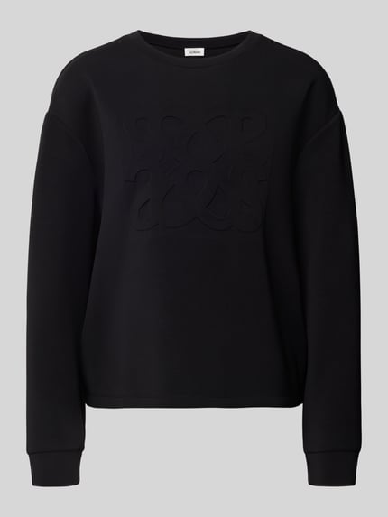 Produktfoto, Regular Fit Sweatshirt aus Modal-Mix von s.Oliver RED LABEL w kolorze czarnym, gładka tekstura, logo tłoczone z przodu.