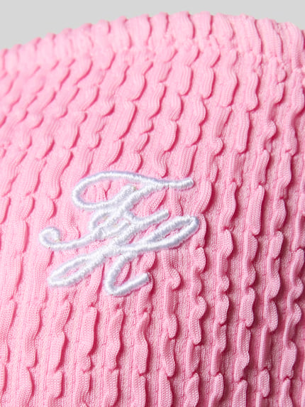 Produktfoto, Bandeau-Bikini-Oberteil mit Logo-Stitching von TOMMY HILFIGER w kolorze różowym, faktura crinkle, jednolita, detal logotypu