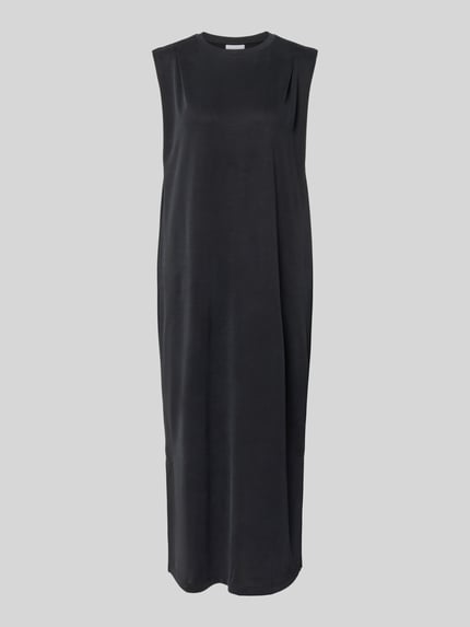 Produktfoto, Midikleid aus Modal-Mix mit Rundhalsausschnitt von Jake*s Collection in Schwarz, gerader Schnitt, Seitenschlitz, glatte Textur.