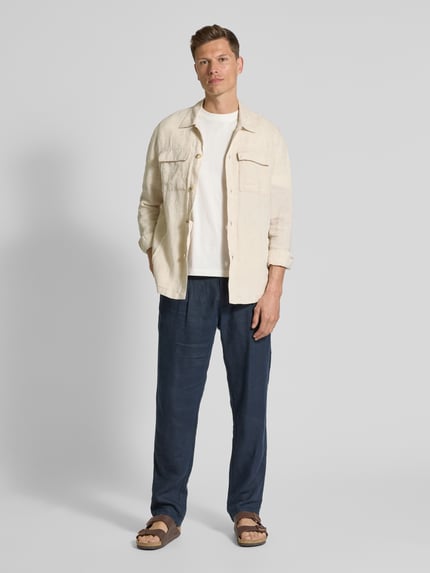 Manuel Ritz Regular fit linnen overhemdjack met klepzakken op de borst Offwhite - 1