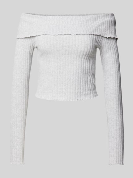 REVIEW Off shoulder-shirt met lange mouwen in riblook Lichtgrijs gemêleerd - 2