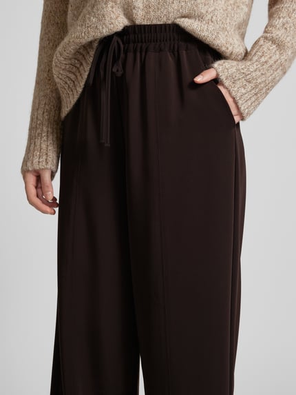 Gestuz Stoffen broek met elastische band, model 'Malena' Donkerbruin - 3