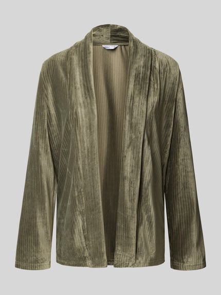 Produktfoto, Jacke mit Schalkragen Modell 'In44a' von ZABAIONE aus olivgrünem Material-Mix mit Stretch-Anteil, offen, samtige Textur
