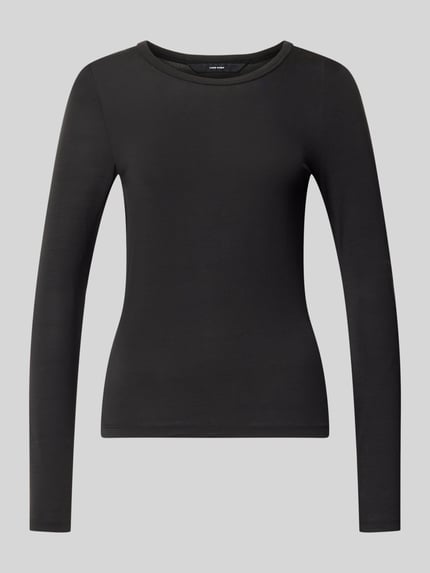 Produktfoto, schwarzes Slim Fit Langarmshirt aus Lyocell-Mix Modell 'ADA' von VERO MODA, Damen Langarmshirt, glatte Oberfläche, neutrale Farben