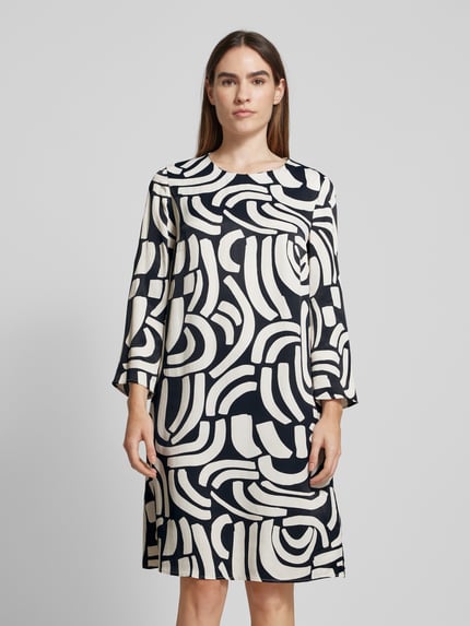 Oui Knielange jurk met ronde hals Zwart - 4