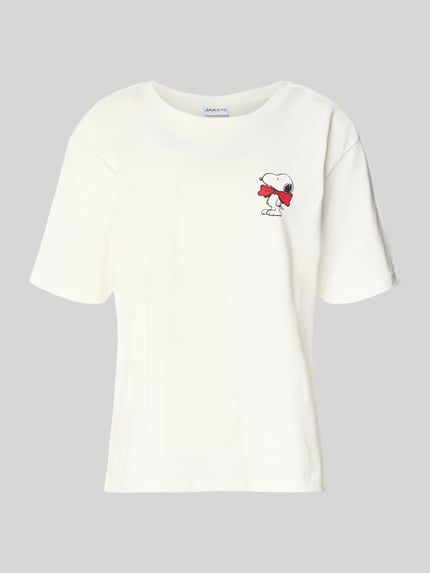 Produktfoto, T-Shirt mit Motiv-Print und Rundhalsausschnitt von Jake*s Casual in Weiß, reine Bio-Baumwolle, Relaxed Fit, glatte Textur
