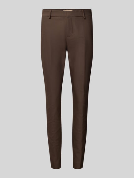 Produktfoto, brązowa Slim Fit Anzughose aus Baumwoll-Mix od MOS MOSH, mieszanka bawełny i elastanu, zapięcie na guzik i zamek błyskawiczny, szlufki na pasek, imitacja kieszeni z tyłu, Szerokość w rozmiarze 36: 39 cm, Długość wewnętrzna nogawki w rozmiarze 36: 76 cm