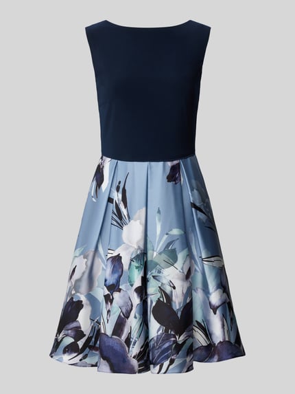SWING Knielange cocktailjurk in laagjeslook Marineblauw - 2