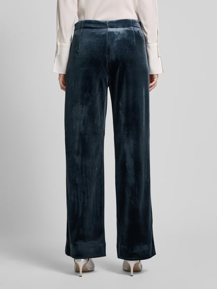 mbyM Wide leg stoffen broek in fluweellook, model 'Kelita' Rookblauw - 5