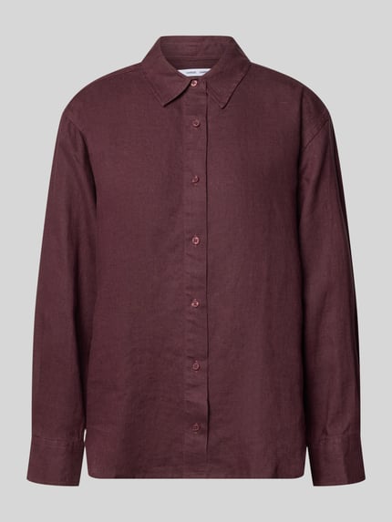 Produktfoto, Regular Fit Leinenbluse mit Knopfleiste von Samsøe Samsøe in Dunkelrot, reines Leinen, Hemdblusenkragen, glatte Textur
