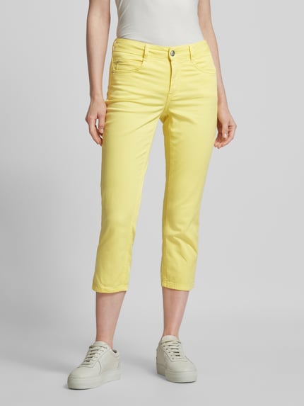 Oui Slim Fit Hose mit verkürztem Schnitt Hellgelb 4