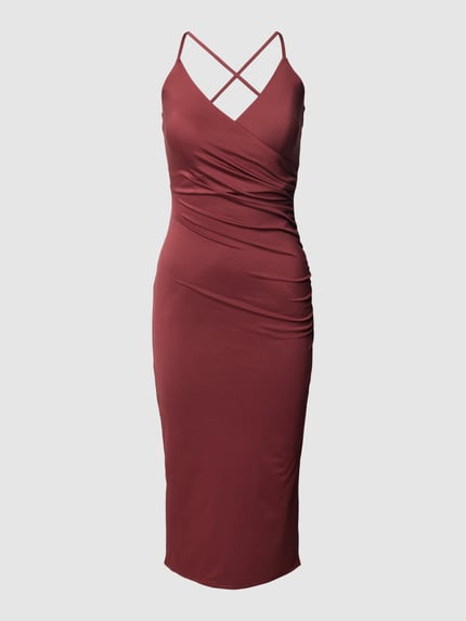 Jake*s Cocktail Cocktailkleid in Wickeloptik mit Raffungen Rostrot Melange 2