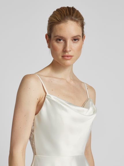 LUXUAR FASHION Knielanges Brautkleid mit Wasserfall-Ausschnitt Offwhite 3