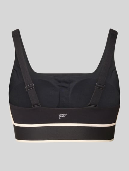 Produktfoto, Slim Fit Sport BH mit Logo-Detail von Fabletics, Damen Sport BH, Schwarz mit weißen Akzenten, elastischer Bund, verstellbare Träger