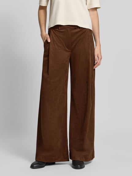 BOSS Orange Wide Leg Kunstlederhose in Velours-Optik Modell 'C_Takora2' Mittelbraun 4