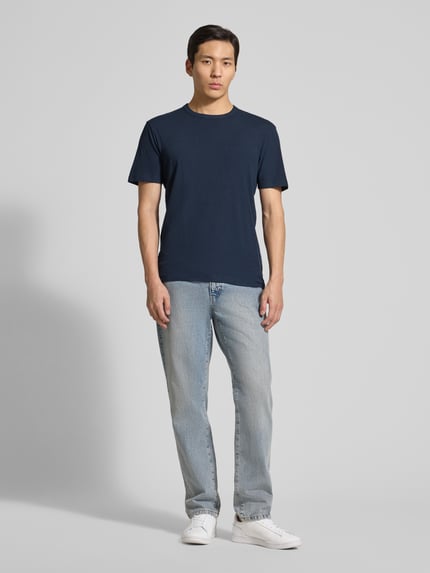 Tom Tailor Denim regular fit t-shirt van mix van katoen en modal Marineblauw - 1