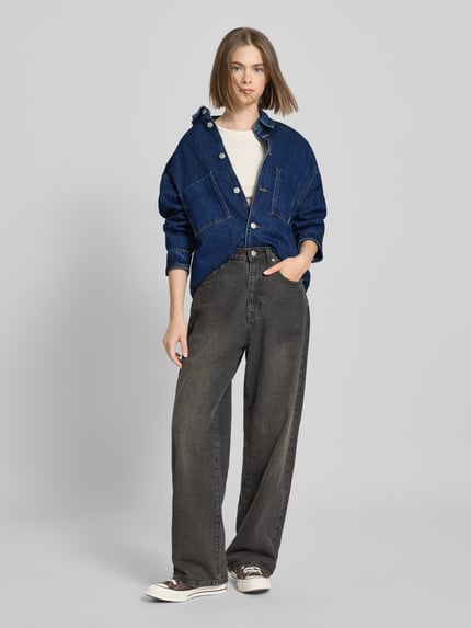 REVIEW Oversized Jeansjacke aus reiner Baumwolle mit Brusttaschen Dunkelblau 1