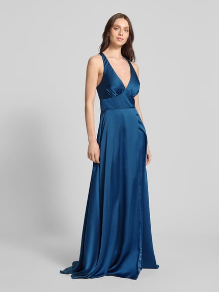 LUXUAR FASHION Abendkleid mit tiefem V-Ausschnitt Dunkelblau 1
